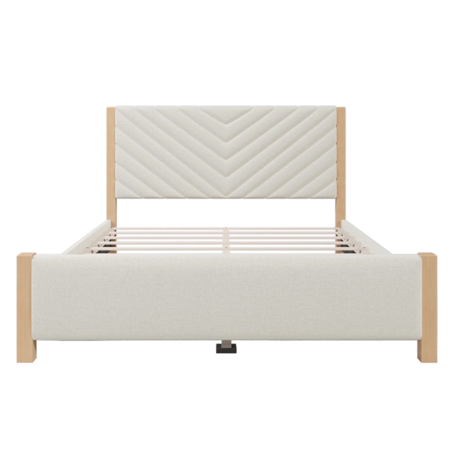 SESSLIFE Upholstered Platform Bed Frame with Tufted Headboard, Modern Queen Size Bed Frame with Solid Wood Legs, Mid-Century Platform Bed for Adults Kids, No Box Spring Needed, Beige
