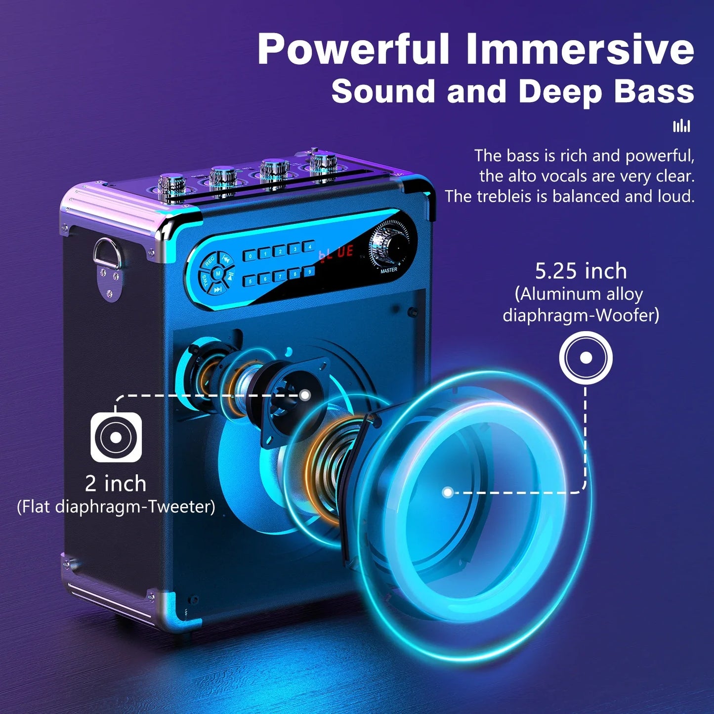 FanFun Bluetooth Speaker with Lights, 12H Playing Time Portable Speaker with Subwoofer/Tweeter, PA System Speaker with Two Wireless Microphones for Home Party, Black