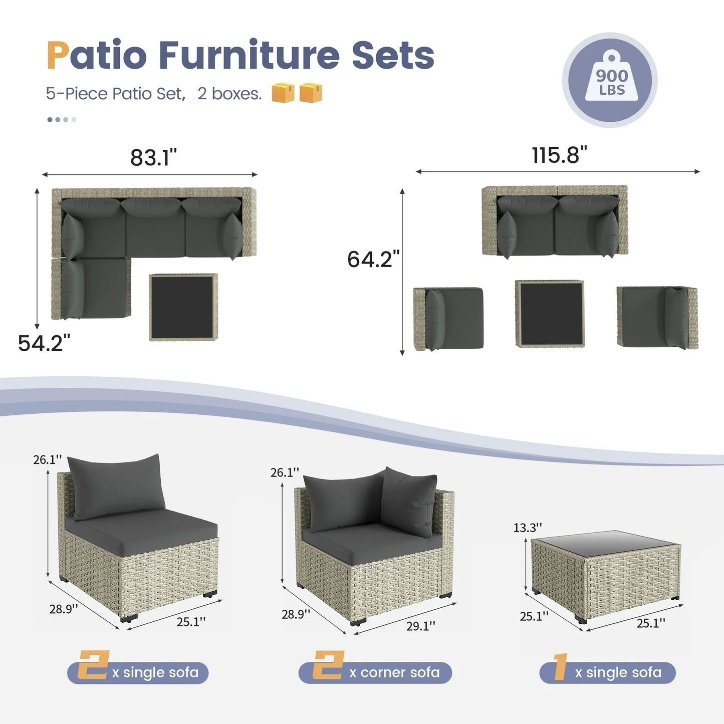 UDPATIO Outdoor Patio Furniture Set, Outdoor Wicker Patio Conversation Set with Cushions for Backyard, Porch, Garden