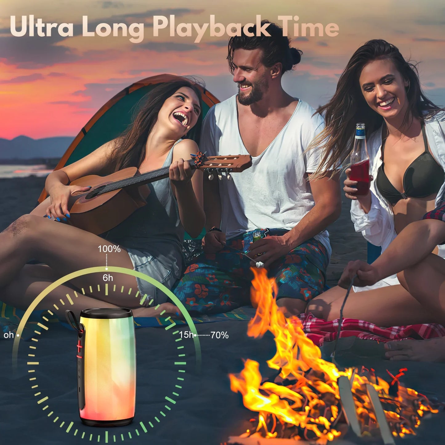 FanFun Portable Speaker, Bluetooth Speaker with DJ Light, Outdoor Speakers Waterproof with Deep Bass, Party Speaker for Pool Beach Party, D21