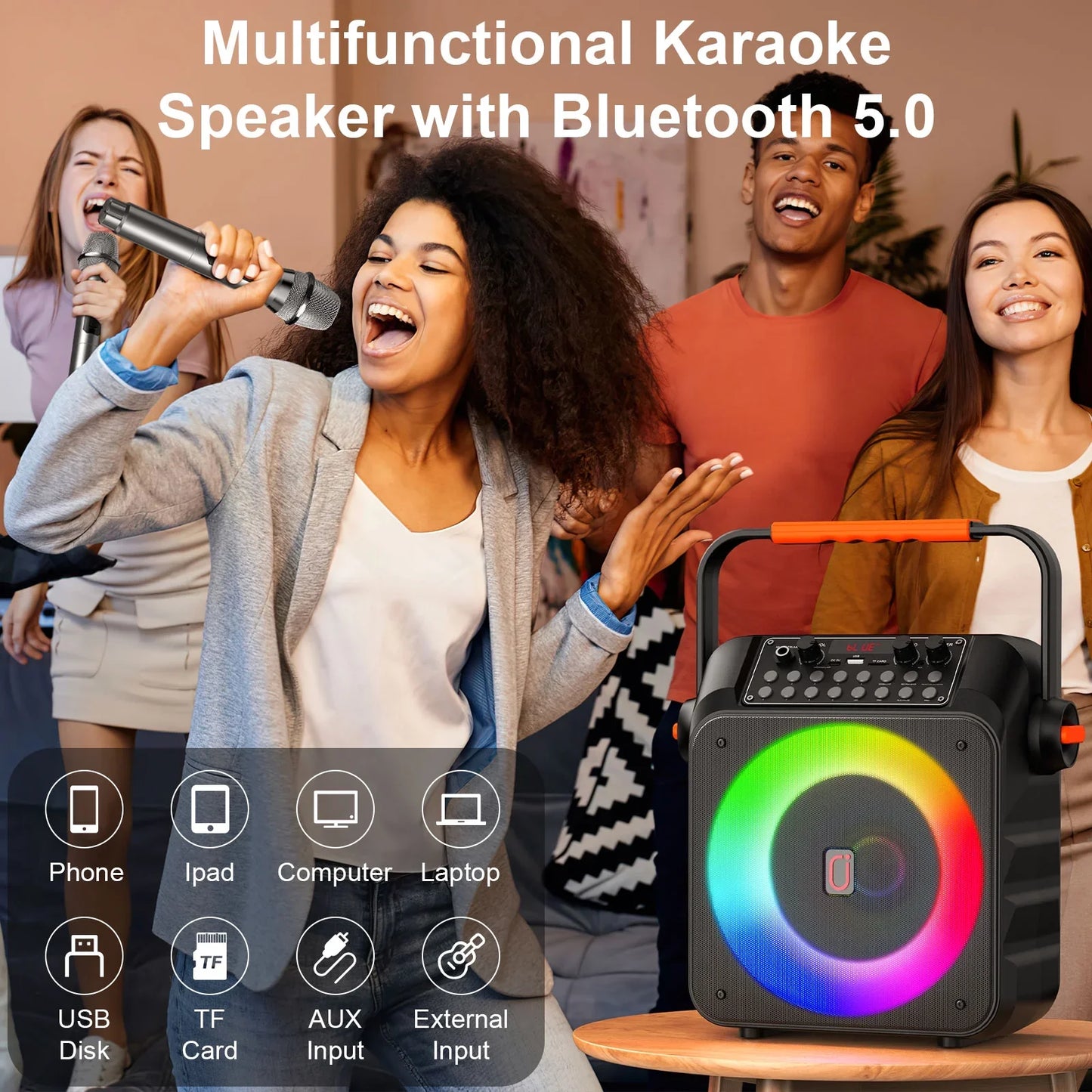 FanFun Bluetooth Speaker, 20W Powerful Sound and Deep Bass Party Speaker with 2 Microphones, 8H Playtime Portable Speaker for Home Outdoor and Party