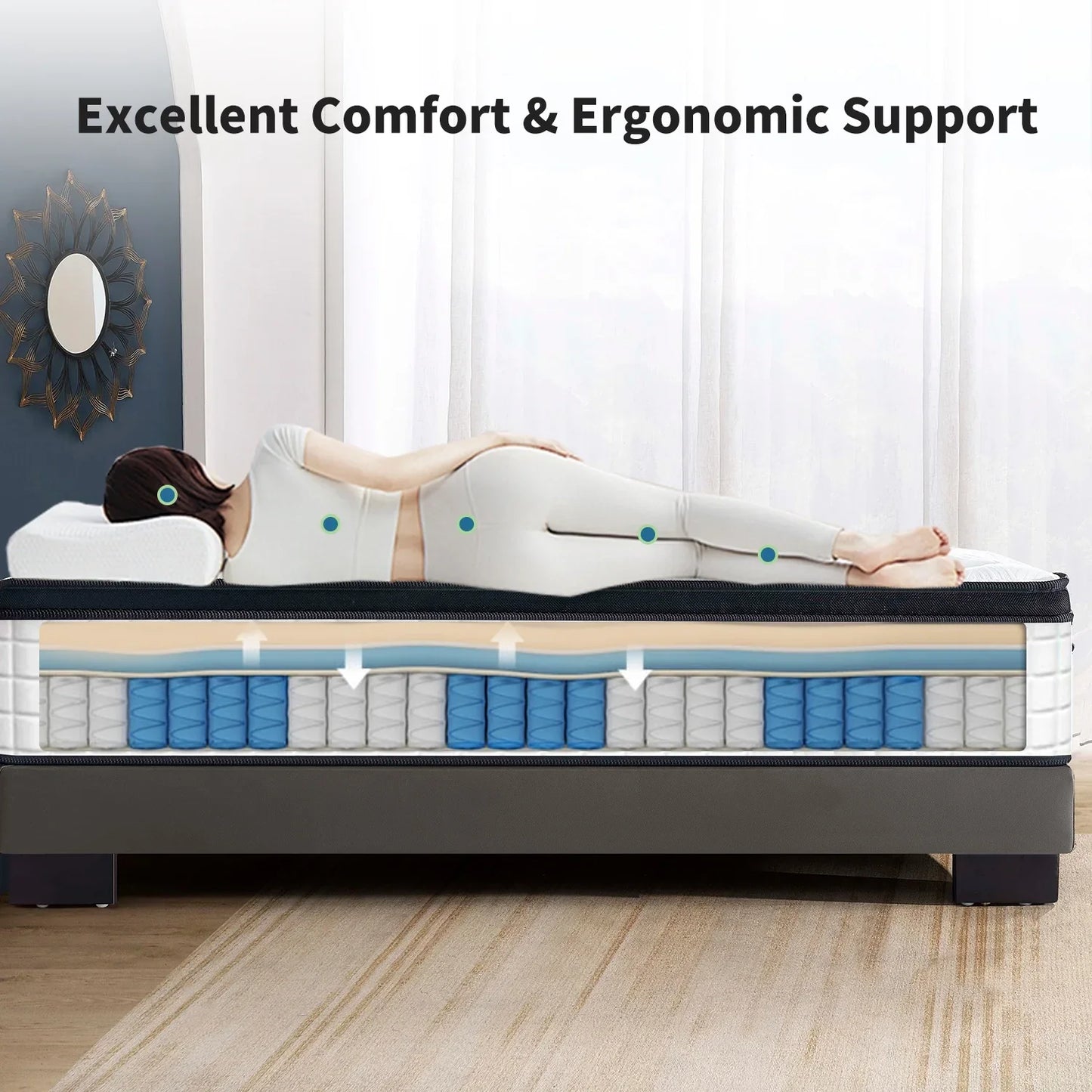 PAPROOS 12" Twin Size Mattress, Cooling Memory Foam Hybrid Mattress in a Box, Individual Pocket Spring Mattress with Breathable Knitted Fabric Cover, CertiPUR-US, White/Black