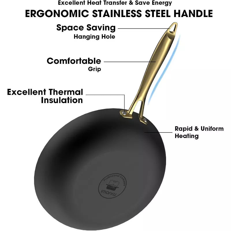 imarku Professional Cooking Utensils , Nonstick Cast Iron Skillets 3pcs, 8 Inch, 10 Inch, 12 Inch Frying Pans with Lid, Cast Iron Pan, Dishwasher Safe