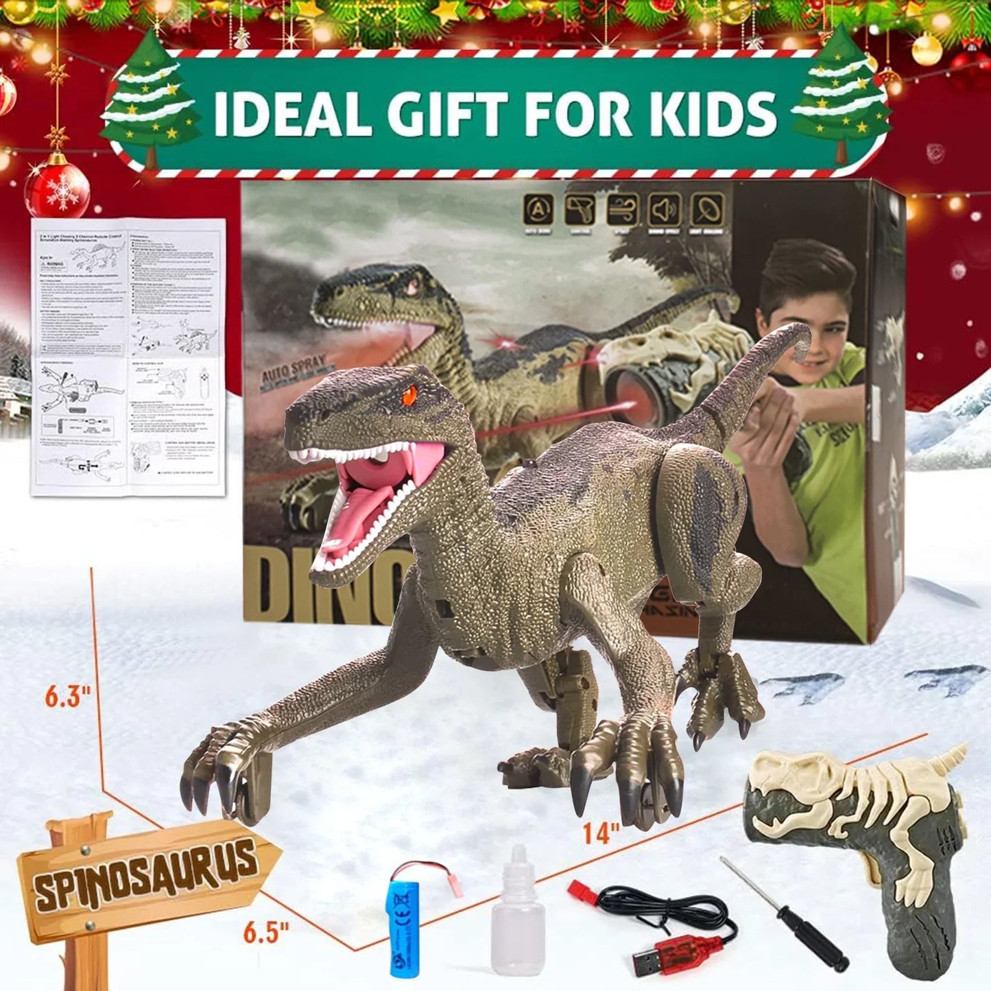 BEEPRINCESS RC Dinosaur Robot Toys for Kids, Interactive Toy with Light Chasing Remote Control