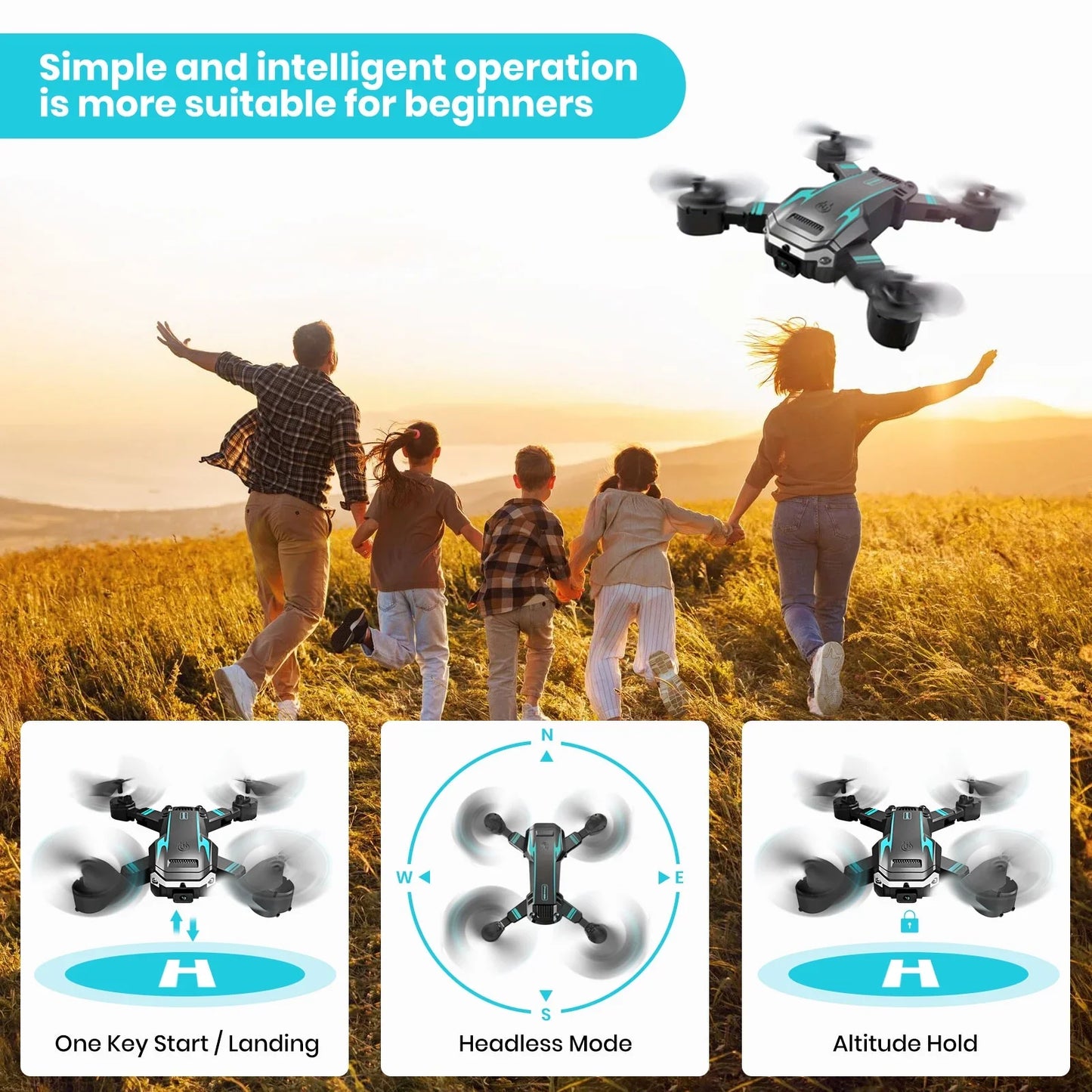 BeePrincess 4K HD Camera Drone for Beginners and Kids, Foldable Quadcopter with FPV, Gesture Control, Carrying Case, One-Key Take Off/Land, 360° Flip, Waypoint Fly