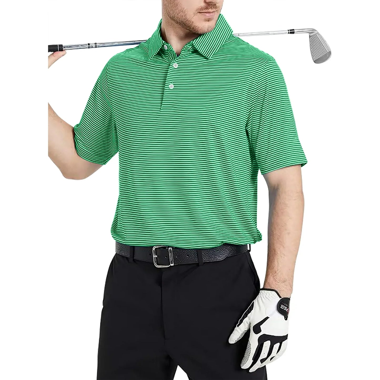 Thrilos Striped Golf Polo Shirts for Men Short Sleeve Performance Polo Dry Fit Print Casual Golf Shirts