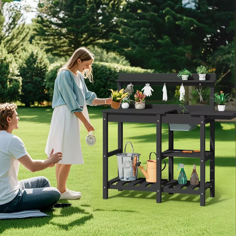 Hyleory HDPE Weather-Resistant Potting Bench Table with Storage Shelf