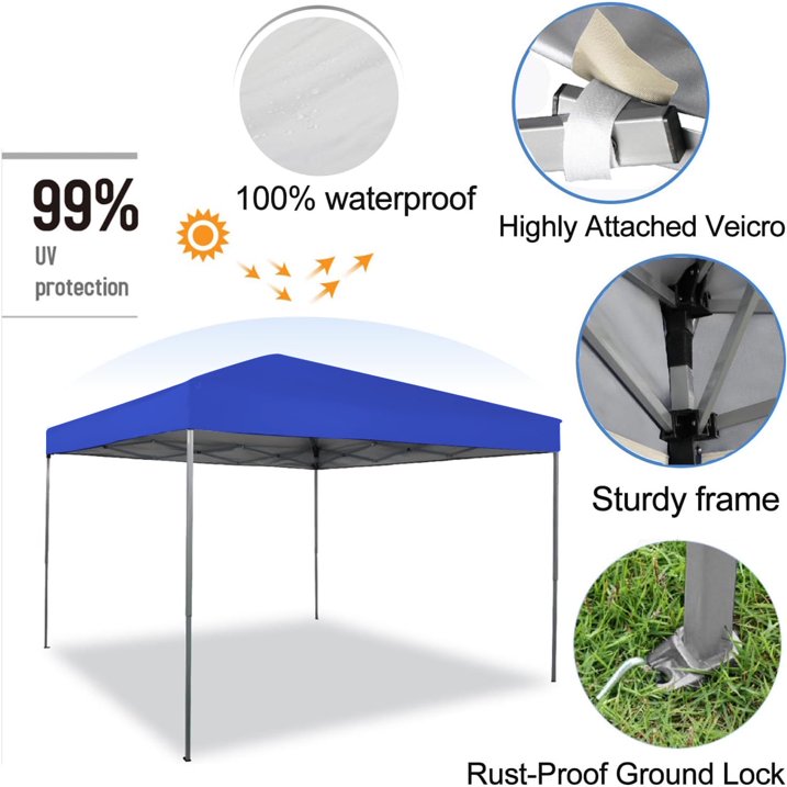 SUSUZI Canopy Tent, 10x10 ft Easy Pop up Outdoor Canopy Tent, Portable Straight Leg Gazebo Instant Canopy