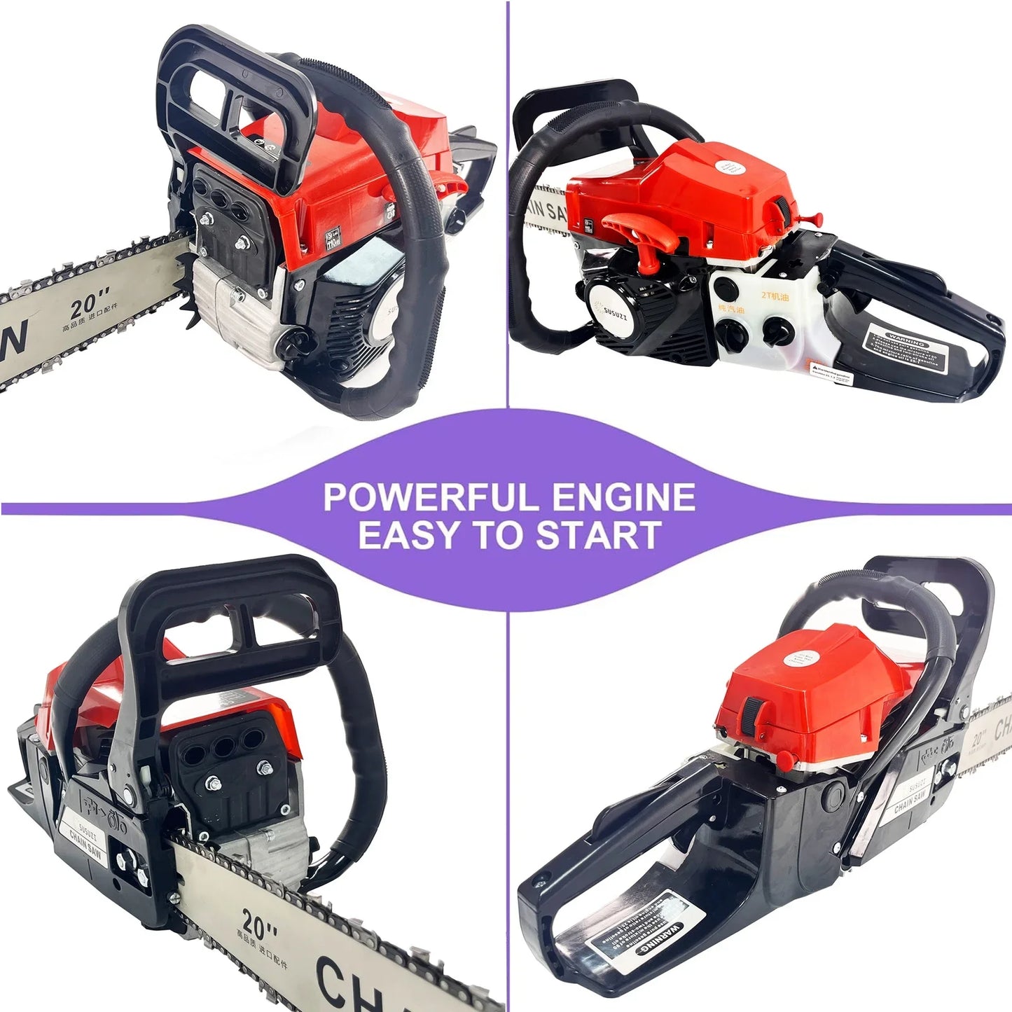 SUSUZI Gas Chainsaw 20'' 4-Stroke 58CC Cordless Chainsaw for Farm, Garden and Ranch for Cutting Wood