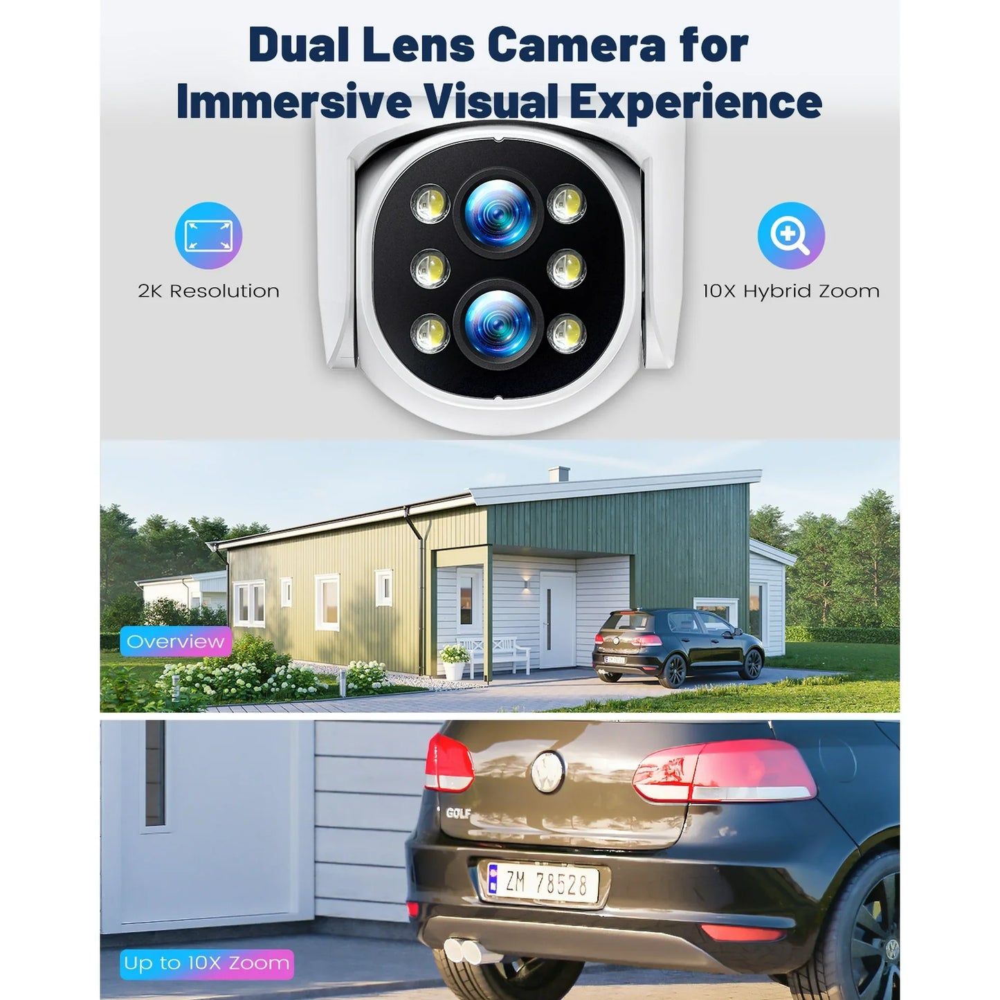 Toguard SC37 10CH Wired Security Camera System Outdoor with 500G Hard Drive, 2K 10.1" LCD NVR Monitor, 4pcs 1080P PTZ IP Security Surveillance Cameras Dual Lens, Wireless WiFi Sigal