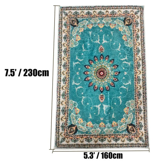 SUSUZI 5.3' x 7.5' Area Rug - Bohemian Retro Carpet, Machine Washable, Non-Slip, Low-Pile Soft Rug for Living Room, Bedroom, Blue