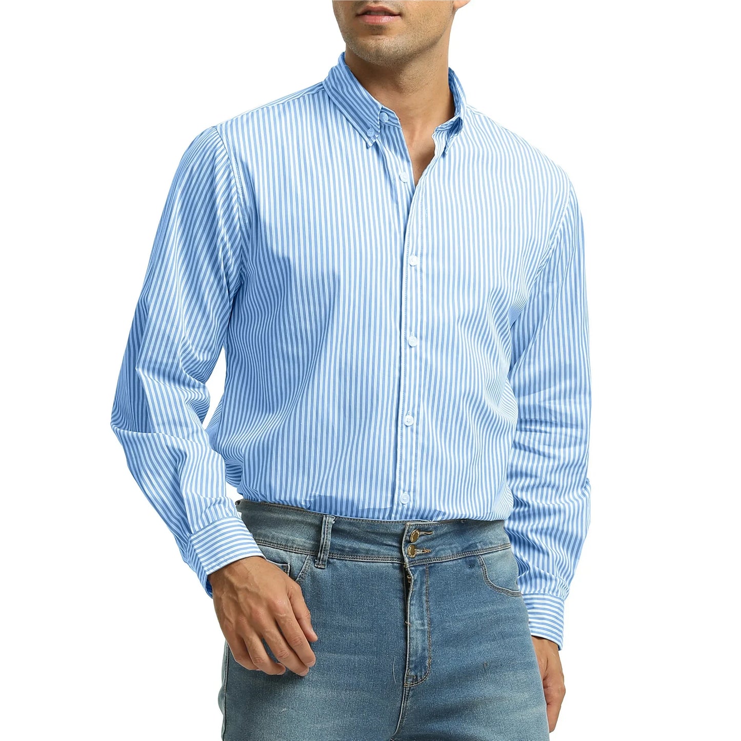 GENTS BLISS Men Dress Shirts Long Sleeve Stripe Shirts for Men Casual Business Button Down Men Shirts