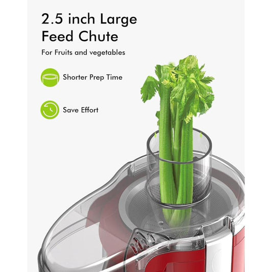 SiFENE 350W Centrifugal Juicer Machine, 2.5 Wide Chute, 3 Speed Setting, Compact Design, Easy to Clean, Red