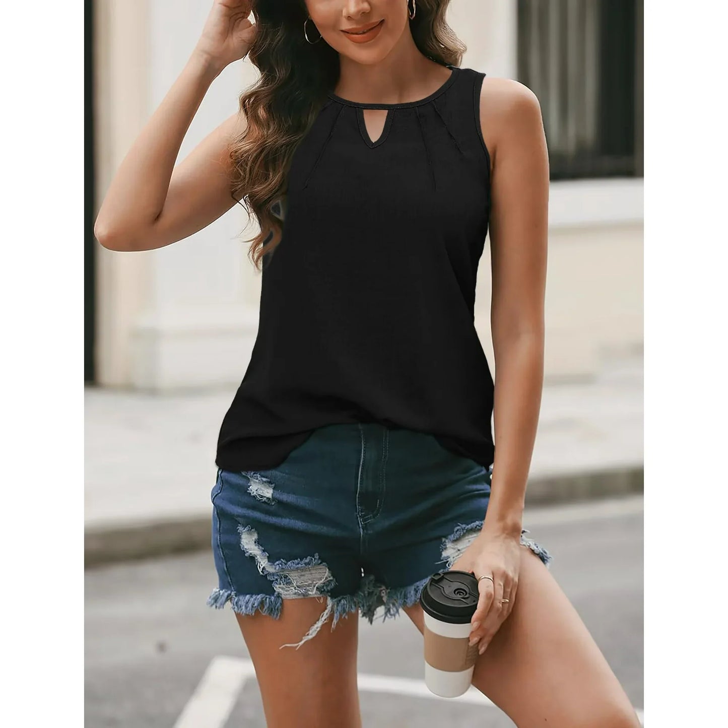 FOLUNSI Womens Summer Tank Top Sleeveless Casual Loose Dressy Work Shirt s-xxl