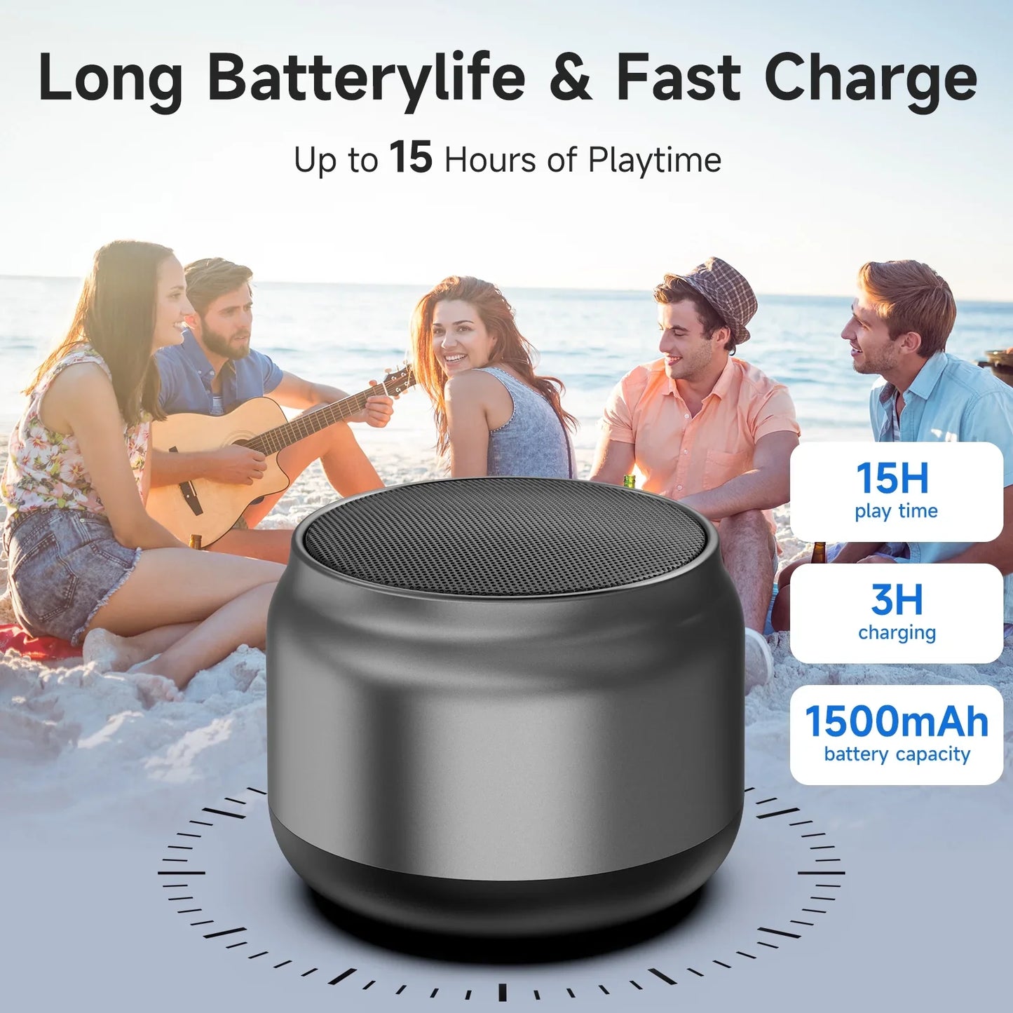 FanFun Bluetooth Speaker, Loud Stereo Sound Portable Speakers with Hand-free Calling, 15H Playtime Party Speaker for Indoor Outdoor, Gray