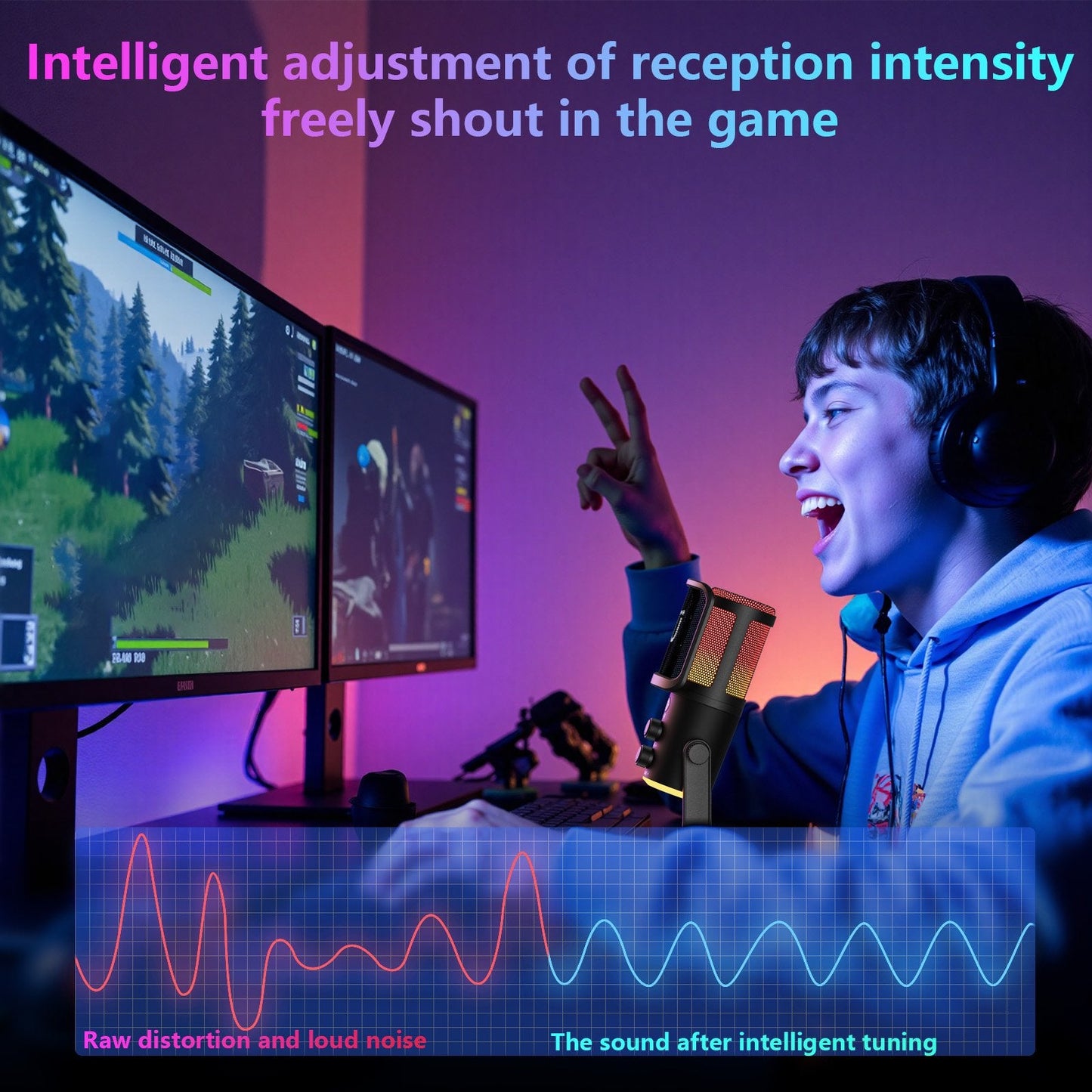 JYX Microphone, USB Dynamic Gaming Microphone for PC PS4/5, Podcast, Streaming, Music Recording Mic with Shock Stand, RGB, Anti Spray Net, Mute, Noise Cancellation, Reverb, 3.5mm Headphone Jack