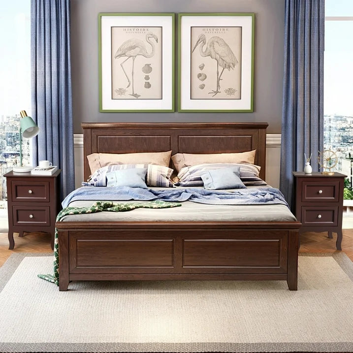 HSUNNS Nightstands Set of 2, Country Style End Table Nightstand Side Table with 2 Drawers, Wood Accent Table with Storage for Bedroom Living Room, Brown