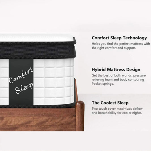 HSUNNS 12" Queen Size Hybrid Memory Foam Mattress with Breathable Fabric Cover, 7-Zoned Cool Memory Foam Mattress for Sleep Support and Pressure Relief, Medium Firm Queen Mattress