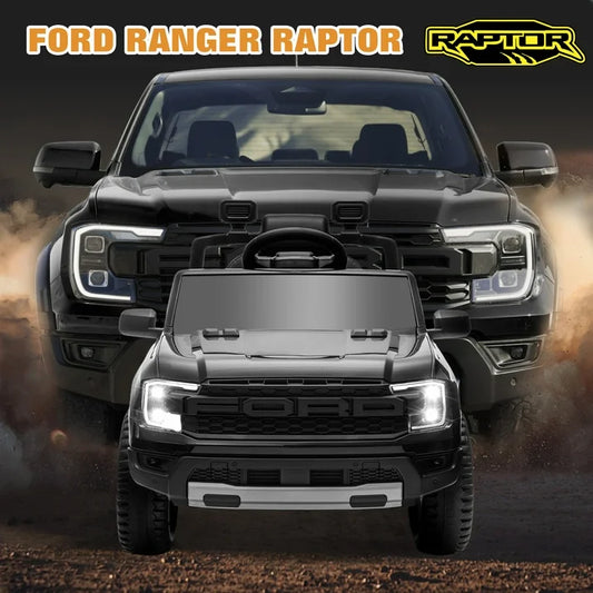 Ford Ranger Raptor Ride on Cars for Kids, 12V Powered Ride on Truck Toys with Remote Control, Play, LED Lights, Safety Belt, 4 Wheels Suspension Electric Cars for 3-5 Years Boy Girl, Black