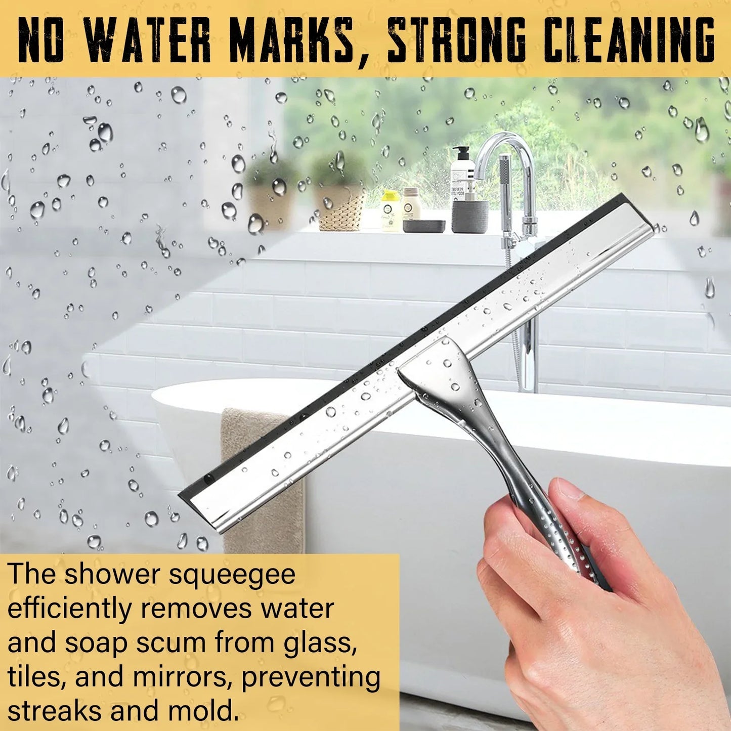 Aovky Shower Squeegee , 10 Inches All-Purpose Stainless Steel for Glass Doors, Bathroom Squeegee Cleaner