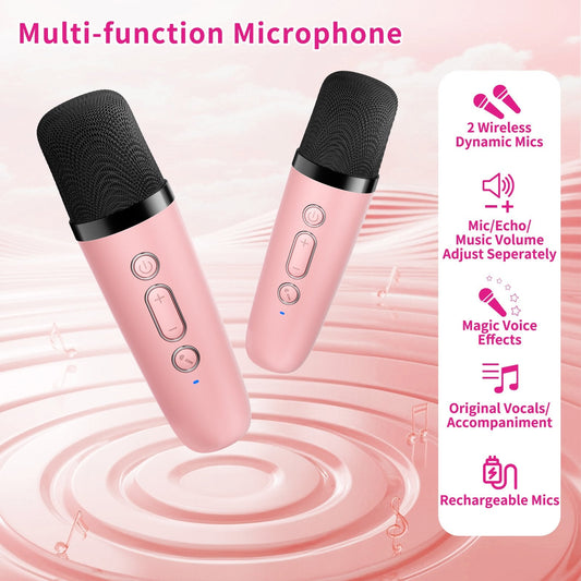 Mini Karaoke Machine for Kids,ZealSound Christmas Birthday Gifts for 3-14 Years Toys for Girls Boys Toddler,Portable Bluetooth Karaoke Machine with 2 Wireless Microphones and Light Speaker,Pink 2Mics