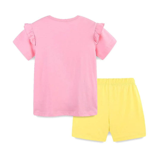 HILEELANG Toddler Girl Summer Short Clothes Sets Outfits Easter Cotton Pink Elephant Tee Shirts Shorts Playwear 2T