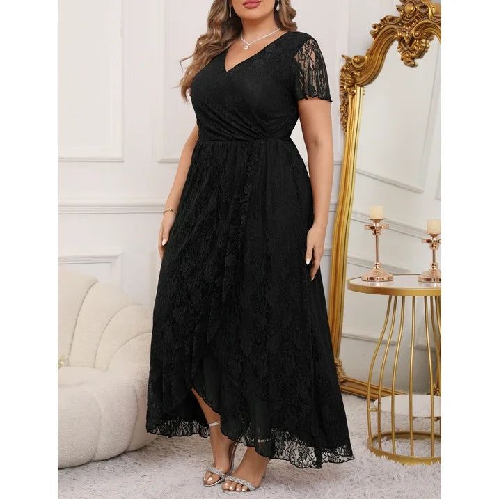 a.Jesdani Women's Plus Size Formal Dresses Lace V Neck Ruffles Sleeves Wedding Guest Dresses L 4X