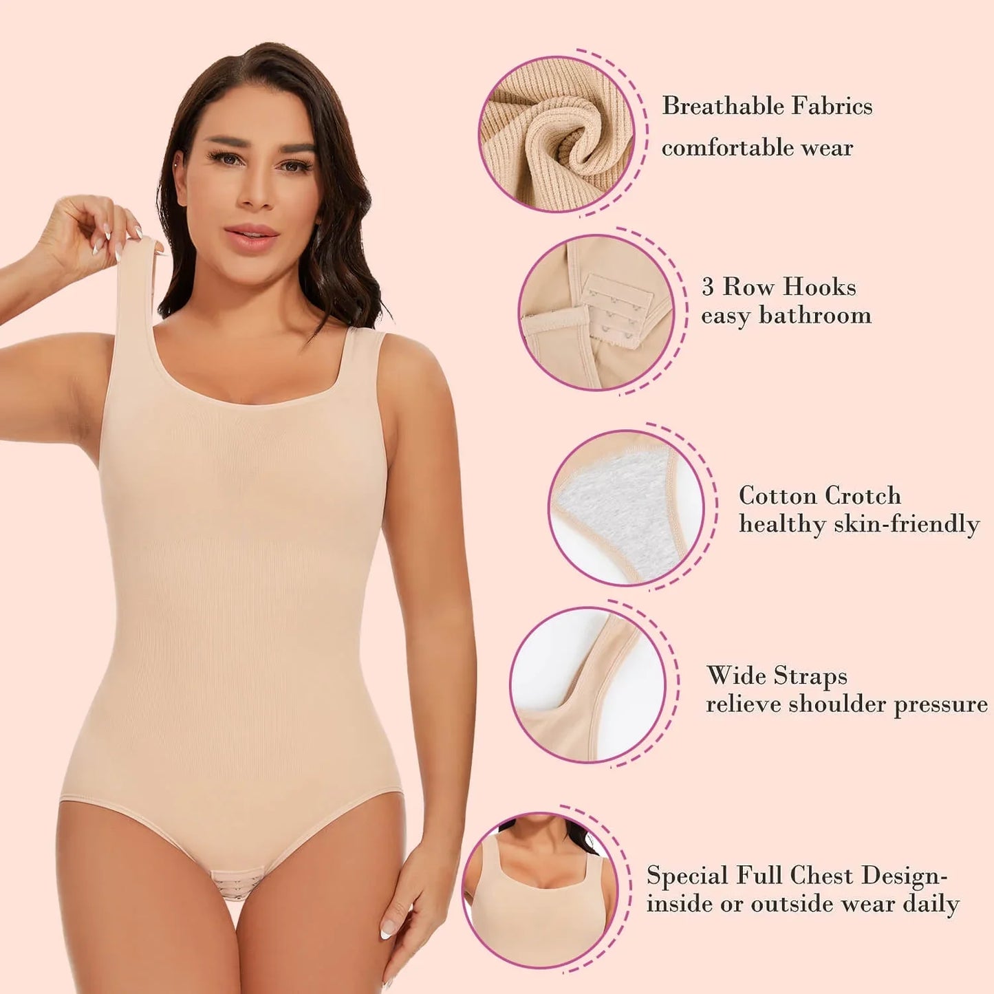 MANIFIQUE 3 Packs Shapewear Bodysuit for Women Tummy Control Slimming Body Shaper Tank Tops