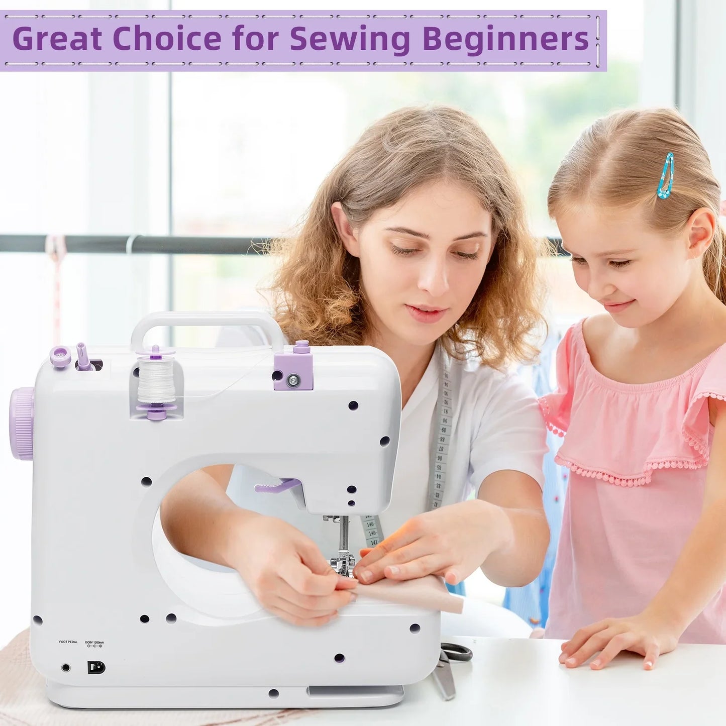 BSHAPPLUS Portable Sewing Machine,40 Piece Handheld Electric Sewing Machines Kit,12 Stitch Patterns Mini Sewing Machine for Beginners Kids,Household Multifunctional Crafting Mending Machine