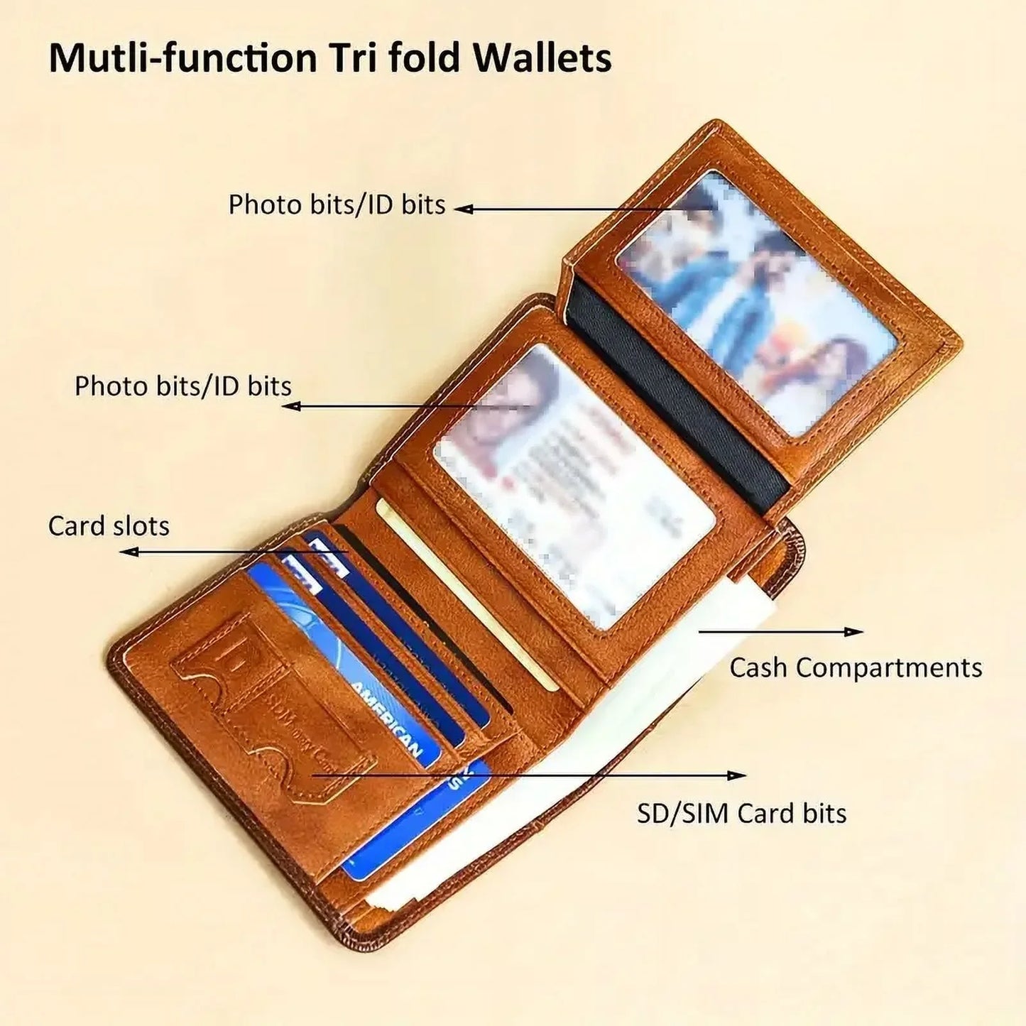 Genuine Leather Rfid Wallets For Men Vintage Thin Short Multi Function ID Credit Card Holder Money Bag Give Gifts To Men On Valentine's Day