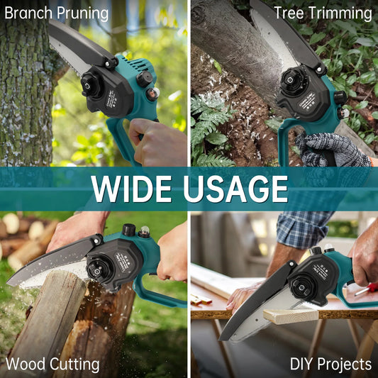 Tidymend Mini Chainsaw 6 inch Electric Chainsaw with Automatic Oiler, Cordless Chain Saw with 2 Chains, 2 Batteries Charger for Tree Trimming, Branches Cutting