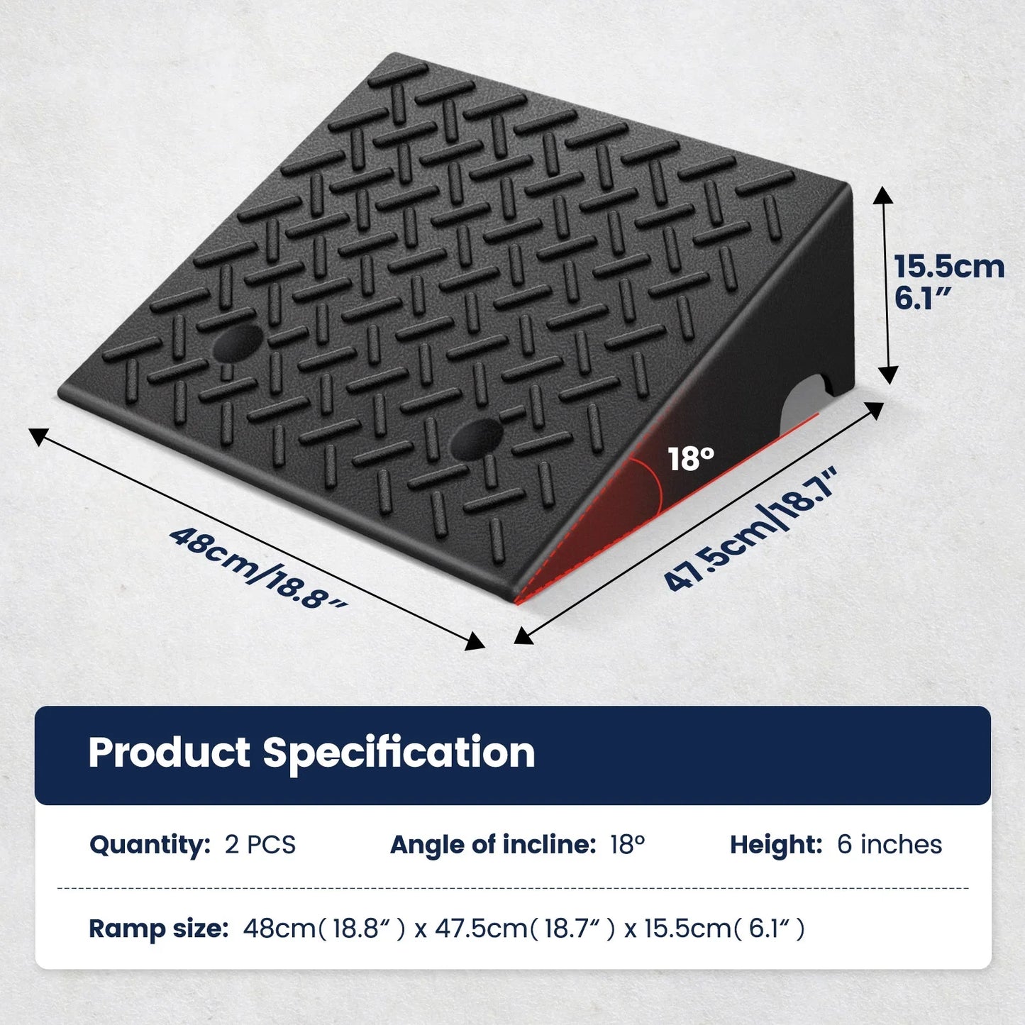 KROAK Rubber Car Curb Ramps,6 Rise Height Heavy Duty 8818lbs Capacity Threshold Ramps,Portable Driveway Ramps for Cars Wheelchairs Scooter Lawn Mower,2 Pack