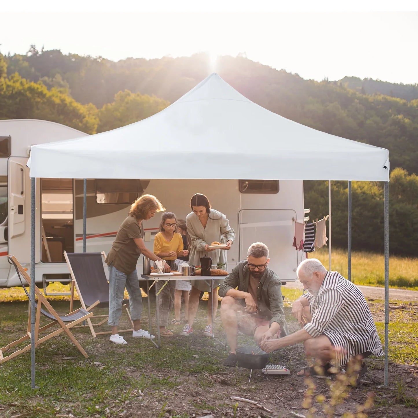 edx 10 x 10ft Pop Up Canopy Tent Portable Sun Shelter Canopy Tent with Sand Bags, White