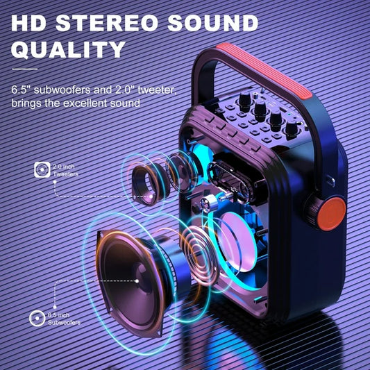 FanFun Portable Speaker, 15W Sterro Sound Bluetooth Speaker with Shoulder Strap, 12H Playtime PA System for Party