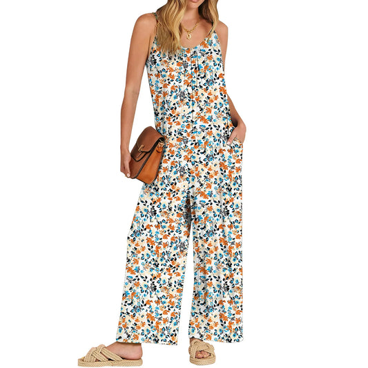 Fantaslook Jumpsuits for Women Casual Sleeveless Spaghetti Strap Rompers Boho Wide Leg Jumpsuits Overalls Dressy Trendy Outfits Clothes