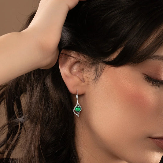 Juwaliy Women Dangle Earrings May Birthstone Earring Emerald Green 925 Sterling Silver Leverback Hanging Tail Jewelry Mother's Day Gift