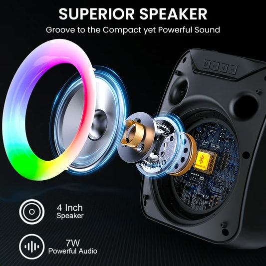 FanFun Portable Speaker, Powered Bluetooth Speaker Cabinet with Party Lights, Portable PA System Party Speaker with Wired Microphone