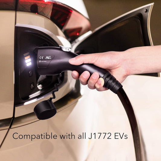 Portable Level 2 EV Charger (240V, 32A) with 25ft Cable and NEMA 14-50 for SAE-J1772 Electric Vehicles Current Adjustable and Reservation Charging Function