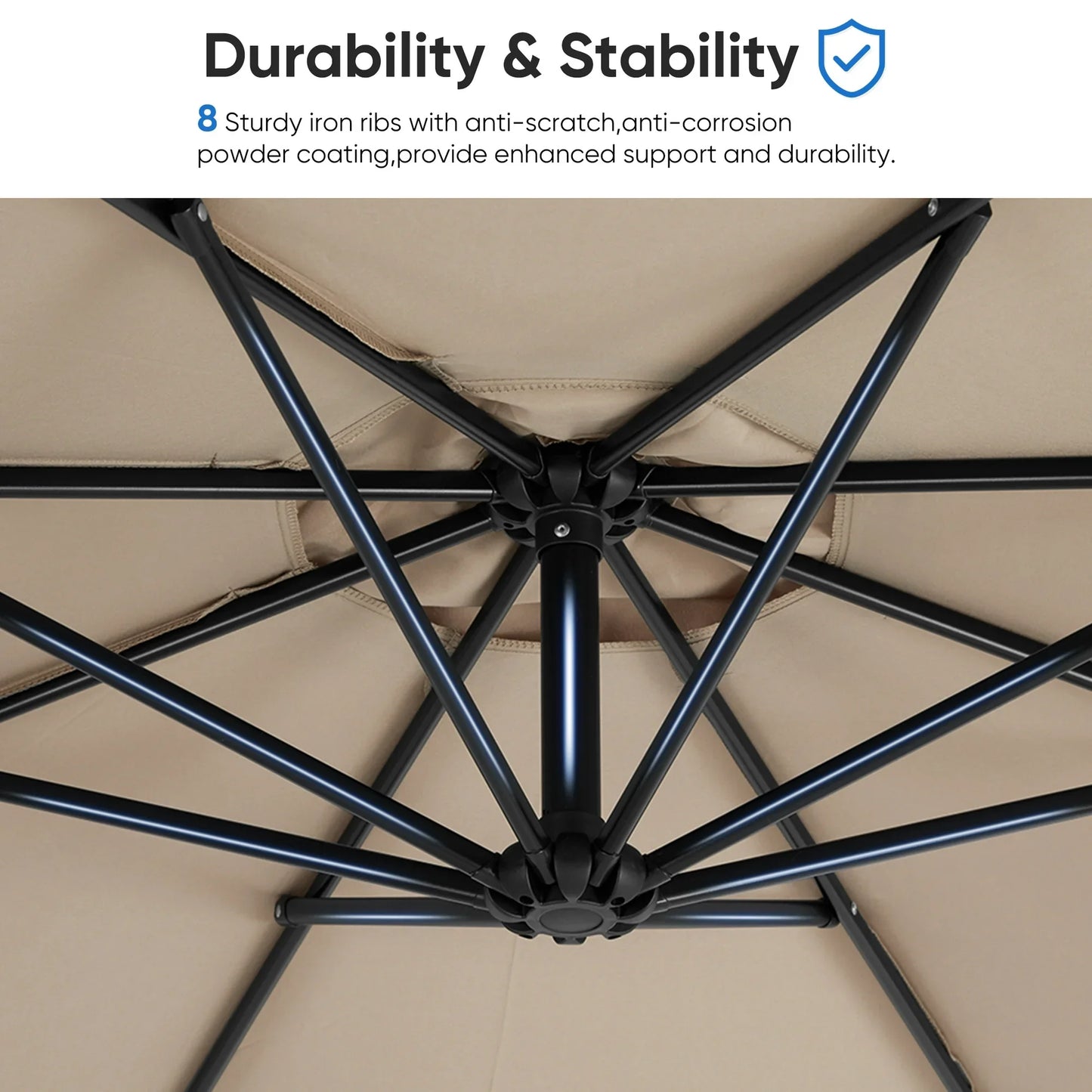 edx 10FT Offset Hanging Patio Umbrella Outdoor with Push Button Tilt & Self-Locking, Polyester Shade, 8 Sturdy Ribs, Khaki