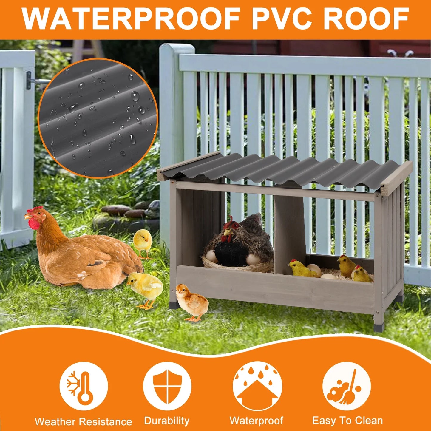 PETSCOSSET Nesting Boxes for Chickens, Double Nesting Box with PVC Roof