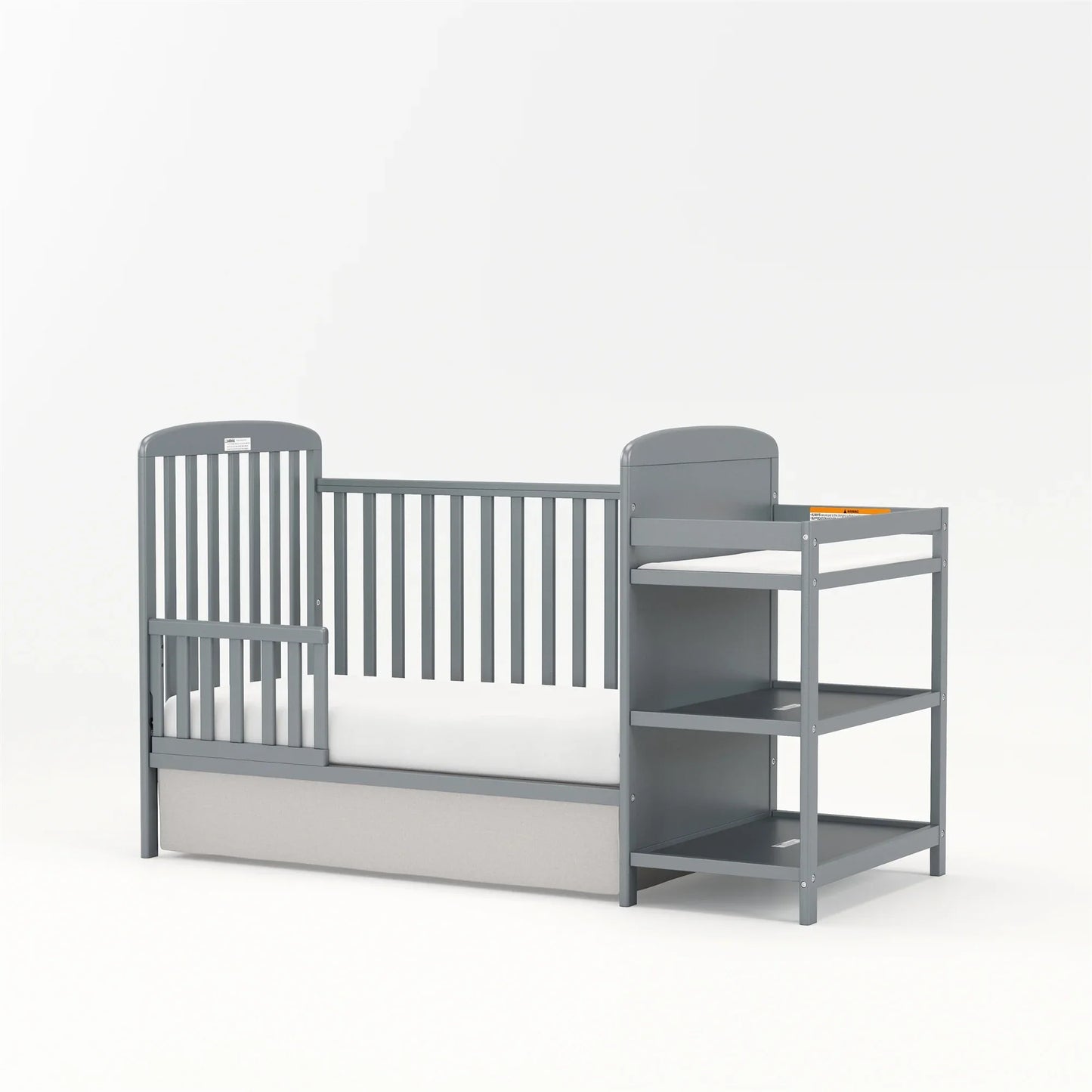 CASEMIOL 3-In-1 Convertible Crib and Detachable Changer, New Zealand Pinewood Baby Crib, Toddler Daybed Bed with 3 Heights, Non-Toxic Finish, Easy to Assemble, Stone Gray