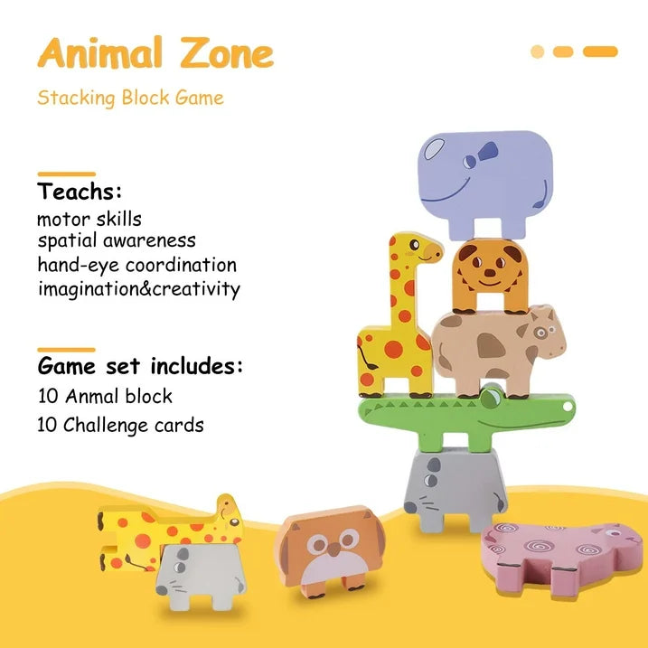 QXQ Montessori Toys for 1 2 3 4 Year Old Boys Girls, 10 pack Wooden Animal Blocks Sorting Stacking Education Toddler Puzzles Toys, Toddler Toys Age 2 4 4 6 Year Old Girl Boy Birthday Gifts