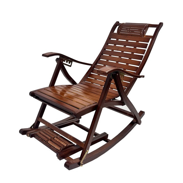 SUSUZI Folding Reclining Chair, Bamboo Rocking Chair for Indoor and Outdoor Patio Lawn,Supports Up to 300lbs, Brown