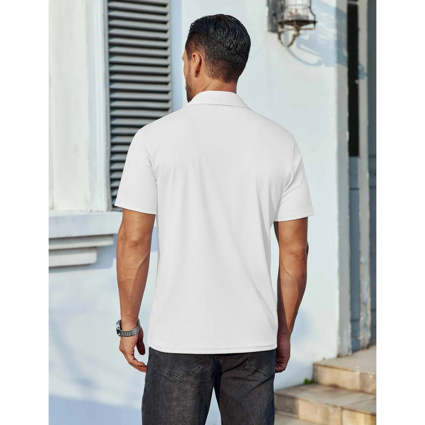 Thrilos Polo Shirts for Men Short Sleeve Dry Fit Shirts Printed Collar Casual Golf Polo Shirts