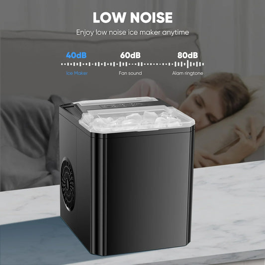 edx Countertop Ice Maker,9 Cubes in 6 Minutes, Self-Cleaning, with Ice Basket & Scoop, 26Lbs/24H,Black