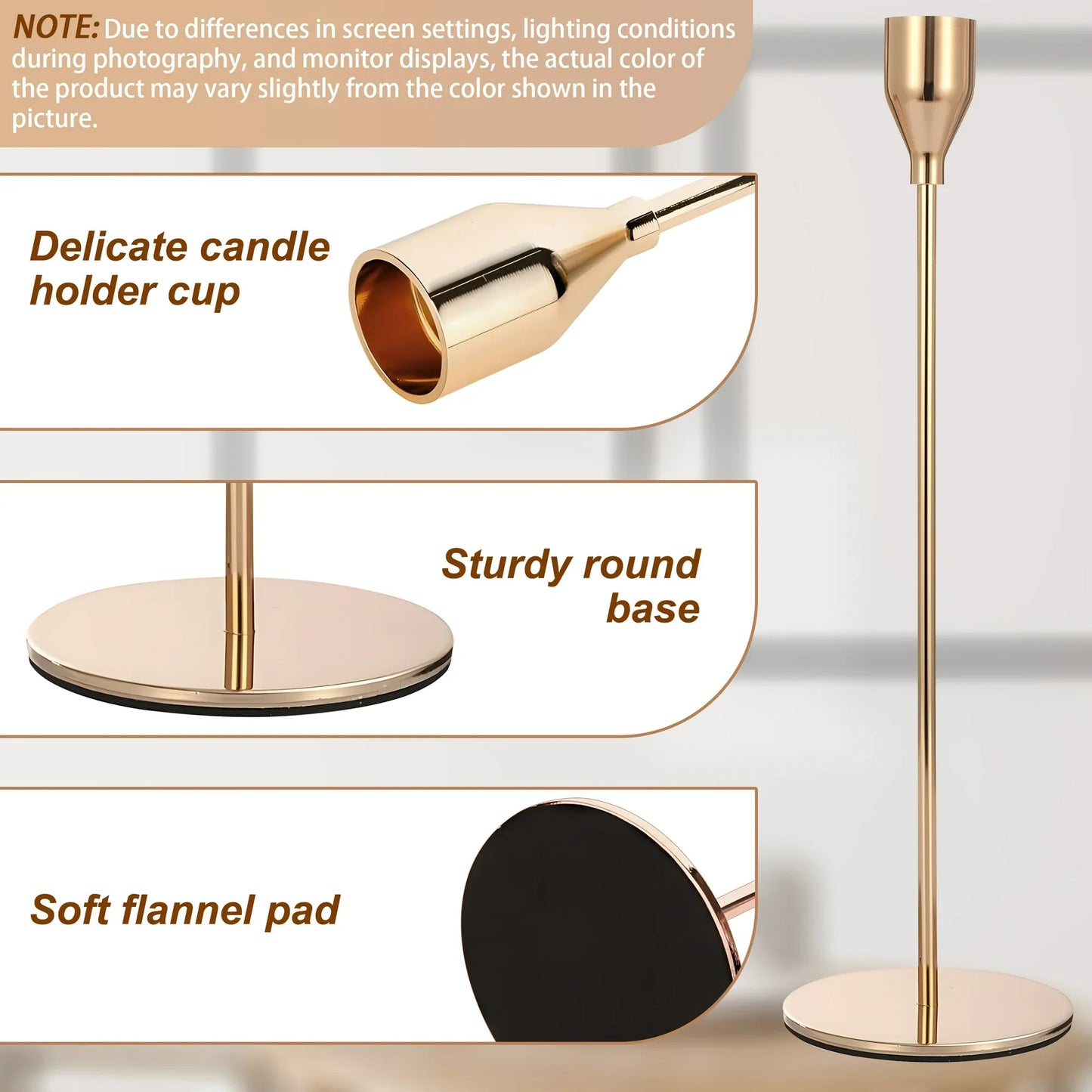 Aovky Candle Holder Set of 3, Metal Gold Taper Candle Holders Decorative Candlestick Holders for Home Decor, Wedding, Dinning, Party, Anniversary, Fits 3/4 Inch Thick Candle