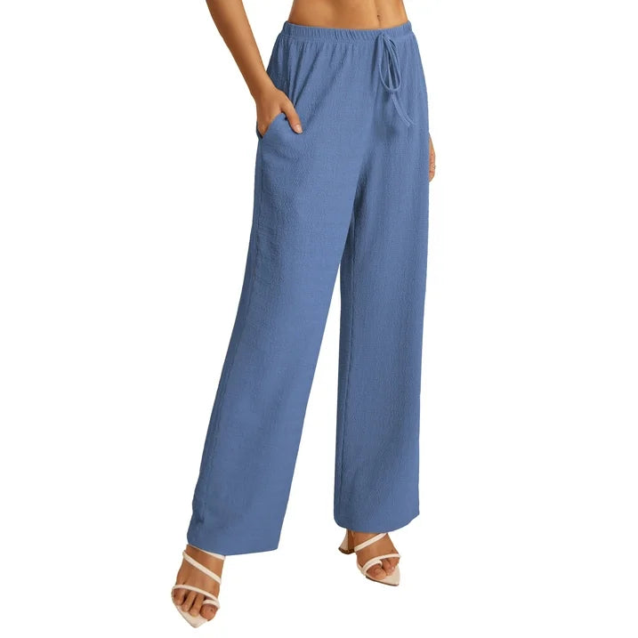 a.Jesdani Women's Wide Leg Pants with Pockets Casual Drawstring Elastic Waist Trousers for Work Leisure S XXL