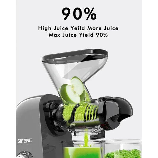 SIFENE 100W Cold Press Juicer Machine, Compact Design, Quiet Motor, Easy Clean, Gray, New