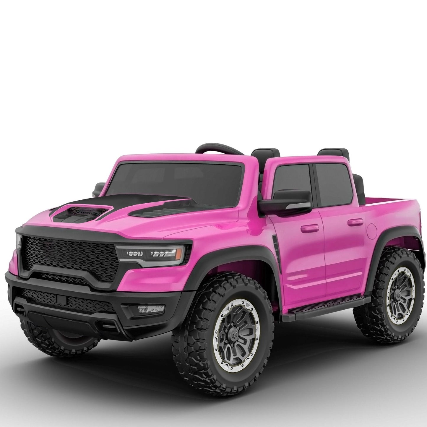 Ram Ride on Car Toys 2 Seater, 24V Ram 1500 Battery Powered Ride on Toy Truck with Remote Control, Electric Car for Kids Girls 3-8 w/ Bluetooth, Rear Storage Trunk, Safety Belt, 4 Wheelers, Pink