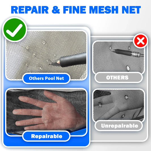 Self-Repair Pool Skimmer Net 17.6" with Heavy Duty Aluminum Frame, Large Deep Fine Mesh for Cleaning Leaf Debris